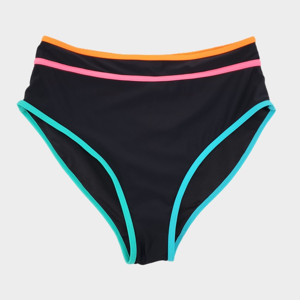 Popvil Womens Medium Black Neon Colorblock High Waisted Bikini Swim Bottoms New